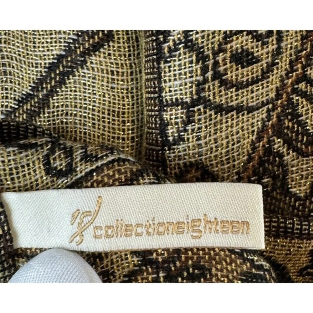 Collection Eighteen Brown Gold Paisley Metallic Pashmina Wrap Scarf Fringe 67-06